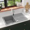 VidaXL Reversible Kitchen Sink 1 Bowl Granite Grey with Drainer Hand Wash Basin 141670