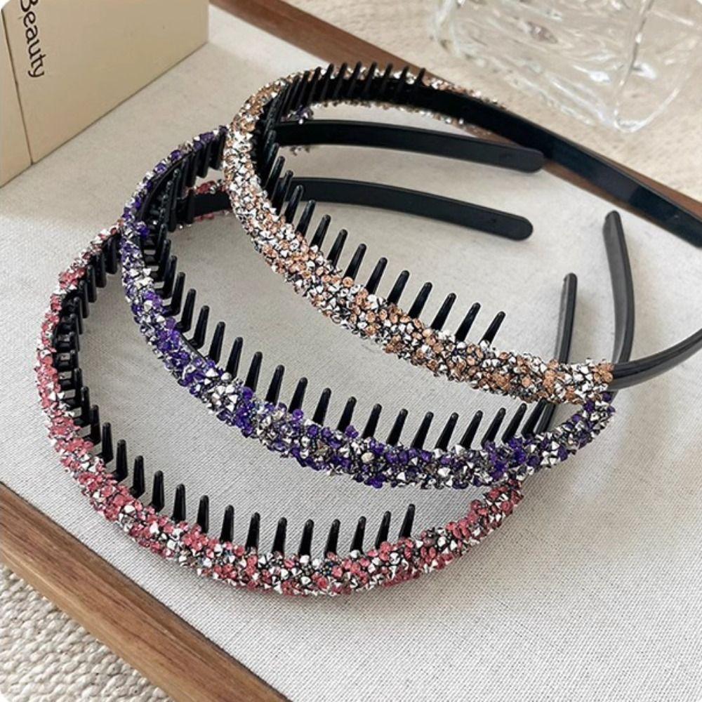 Shiny Rhinestone Headband with Toothed Hair Hoop Vintage Thin Hairband Girl