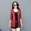 Women's Autumn Sheepskin Leather Coat Women's Windbreaker Hooded Coat Leather Jacket Loose Large Black Fashion