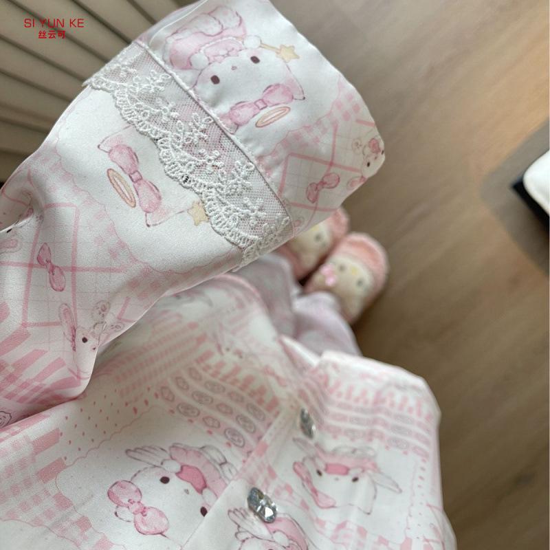 [kt angel] women's pajamas 1011 new spring and summer ice silk long-sleeved cat sweet and cute style loungewear