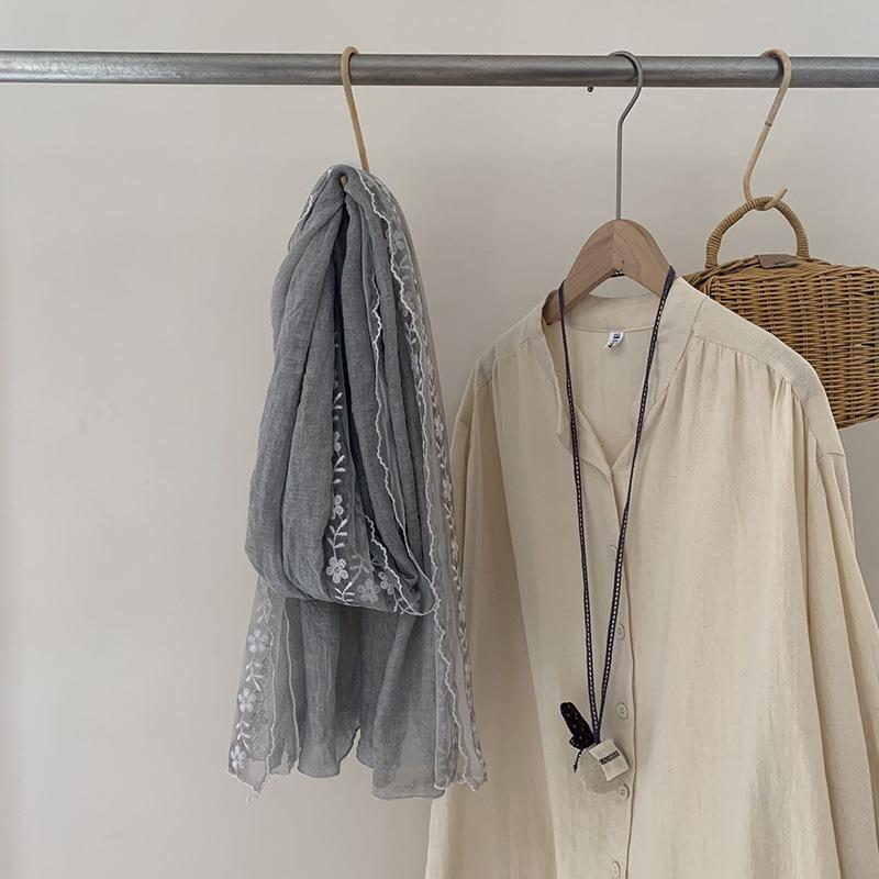 Lace Scarf Thin Linen Color Solid Color Fashionable Travel Shawl Autumn and Winter Scarf