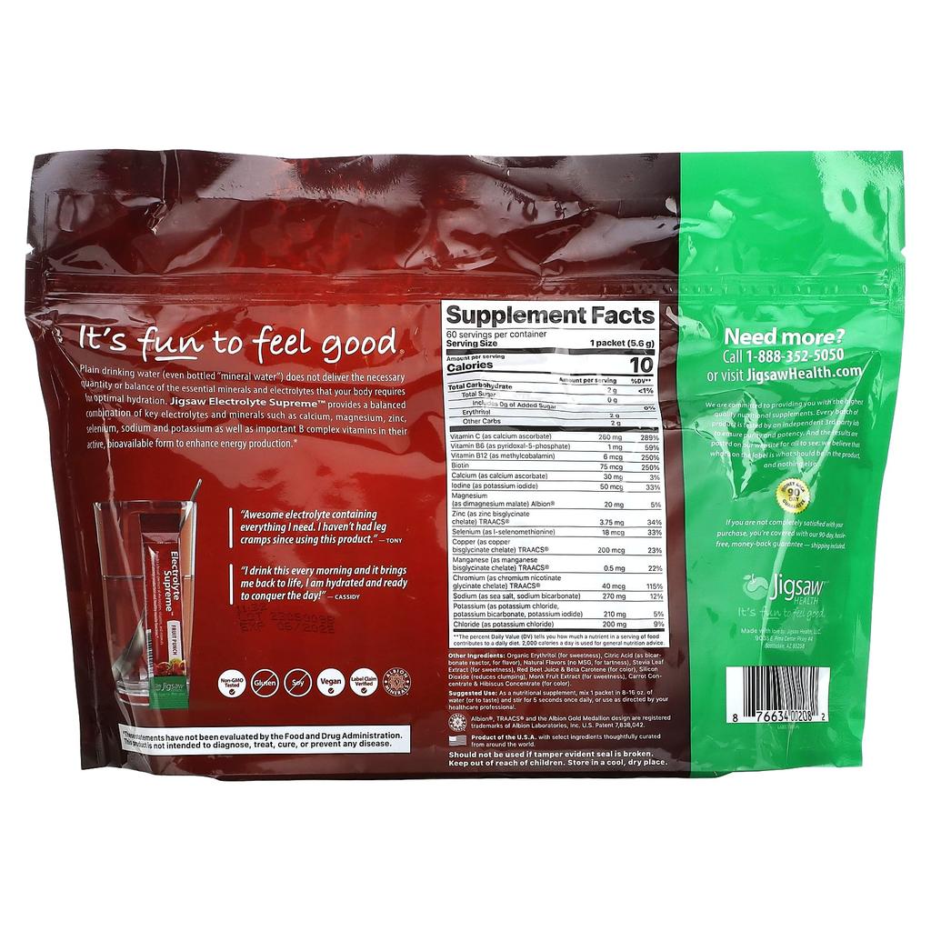Jigsaw Health Electrolyte Supreme, Fruit Punch, 60 Packs, 5.6 G Each
