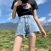 Wowen Fashion Versatile Broken Holes Wide-legged Female Summer High Waist Loose Thin Thin Section of The Outer Wear Burlap Denim Shorts Individuality
