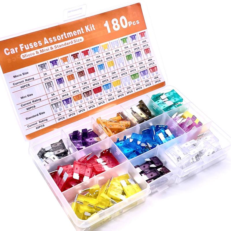 180Pcs Car Fuses Assorted Kit 60 Mini Blade Car Fuse +60 Standard Fuse Automotive +60 Micro Fuse + Fuse Puller Fuse Holders1