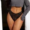 Черные кружевные трусики-стринги с вырезами для комфорта средней посадки - Сексуальное женское нижнее белье больших размеров