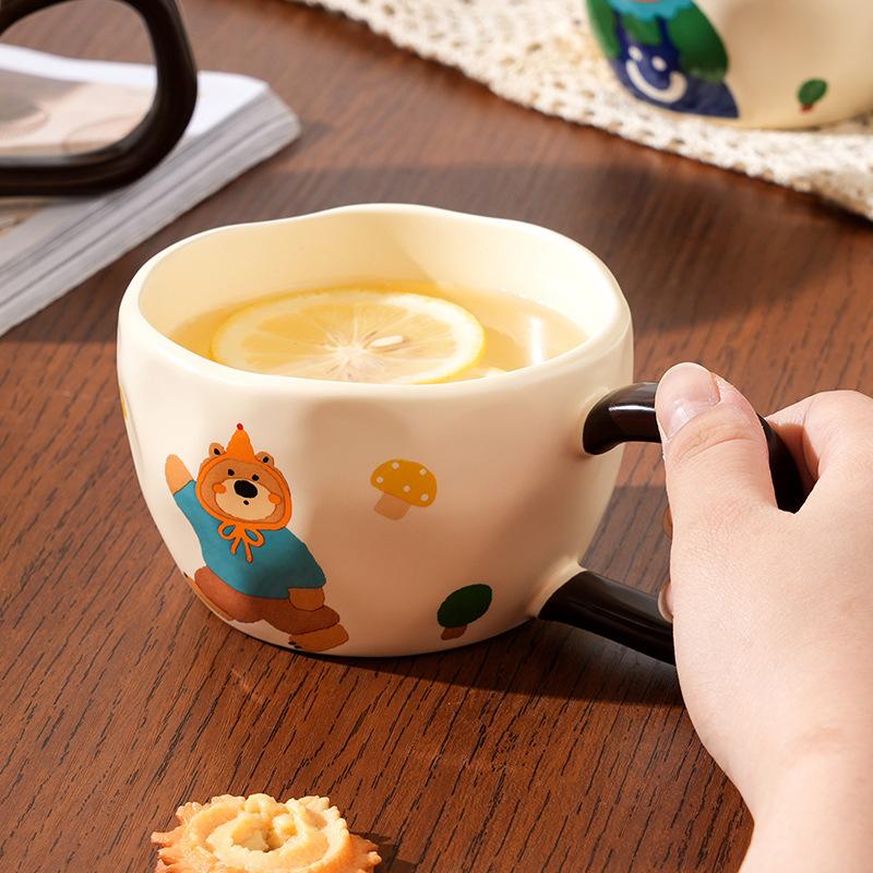 Household Suit with Handheld Ceramic Cup Bear Cute Animal Mug Simple Set of Girls Couple Water Cup Gift