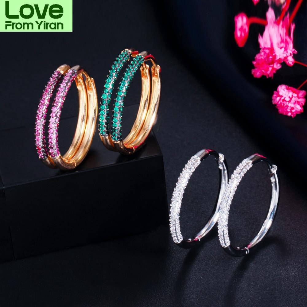 Elegant Green Red Cubic Zirconia Stones 585 Gold Color Circle Round Ear Rings Hoop Earrings For Women Jewelry Cz955