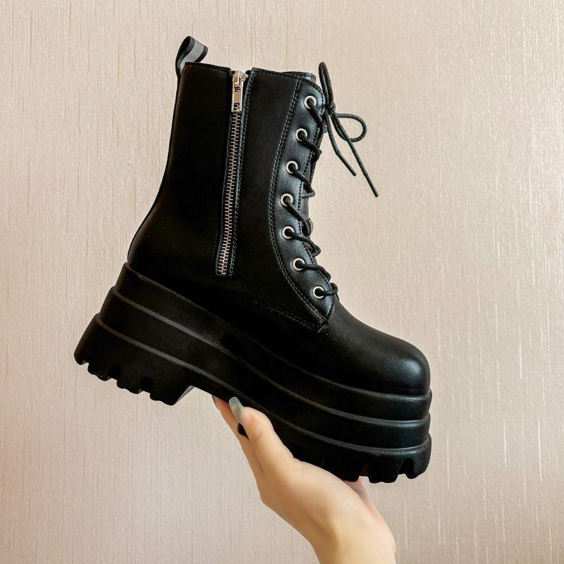 Cos увеличение высоты 9 см британский стиль демонстрация ног тонкие средние короткие сапоги локомотивные сапоги новые сапоги Martin на толстой подошве увеличивающие высоту туфли плоская подошва