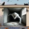 2D flat 1pc Halloween garage door banner - Terrifying white-haired monster polyester indoor/outdoor decoration for parties