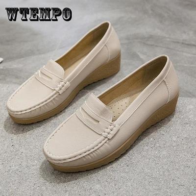 Женская обувь на каблуке, обувь для медсестер, лоферы на танкетке, черно-белые туфли-лодочки, повседневная кожаная женская офисная рабочая обувь, туфли без шнуровки