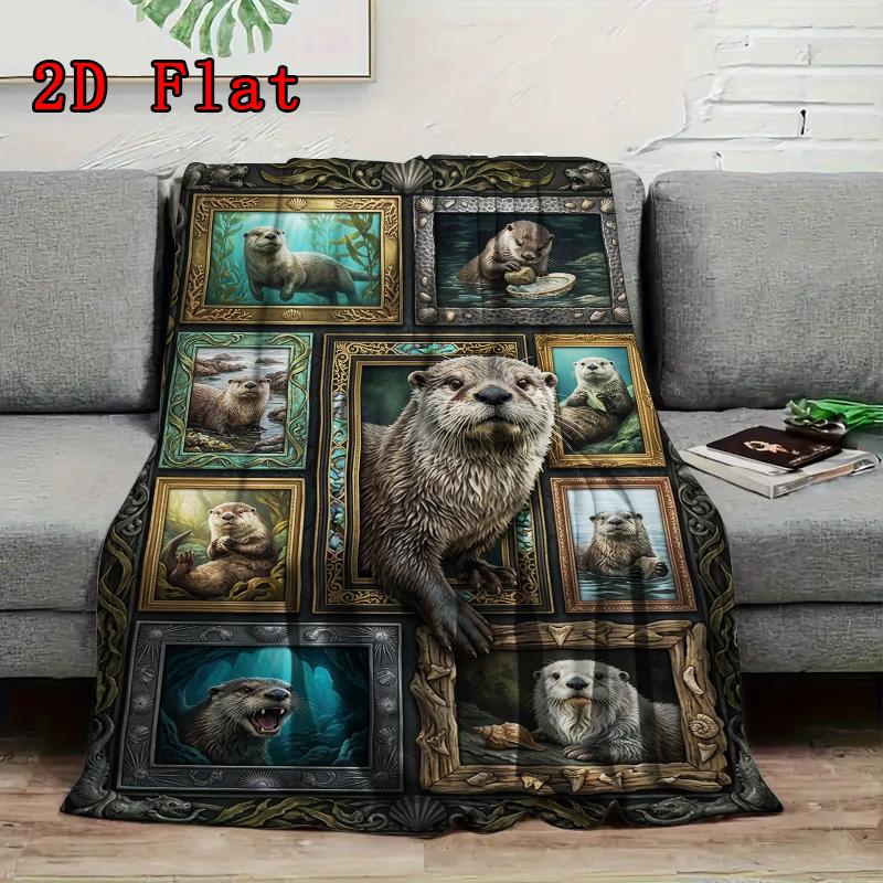 Otter Portrait Compilation 2D Flat Pattern Flannel Blanket, High quality All Seasons, Home Decor, Warmth and Comfort, Perfect for Christmas Gifts.