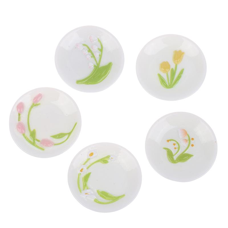 5 шт. 1:12 кукольных домиков, имитация миниатюрных тарелок с рельефным рисунком тюльпана, модель кукольного домика, украшение для кухни, аксессуары для кукольного дома