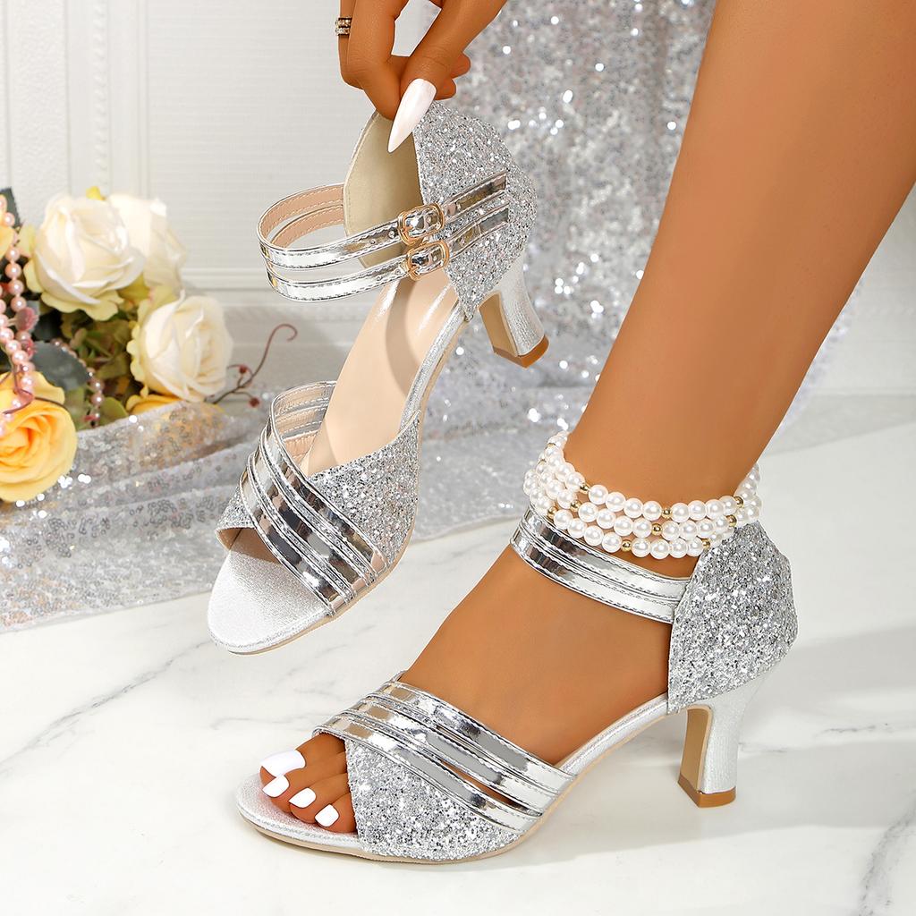 Fashion 2025 Women High Heels Sandals Hollow Out Heel Sexy Pointed Toe Sandals Rhinestones Large Size Shoes for Women Zapatos De Mujer