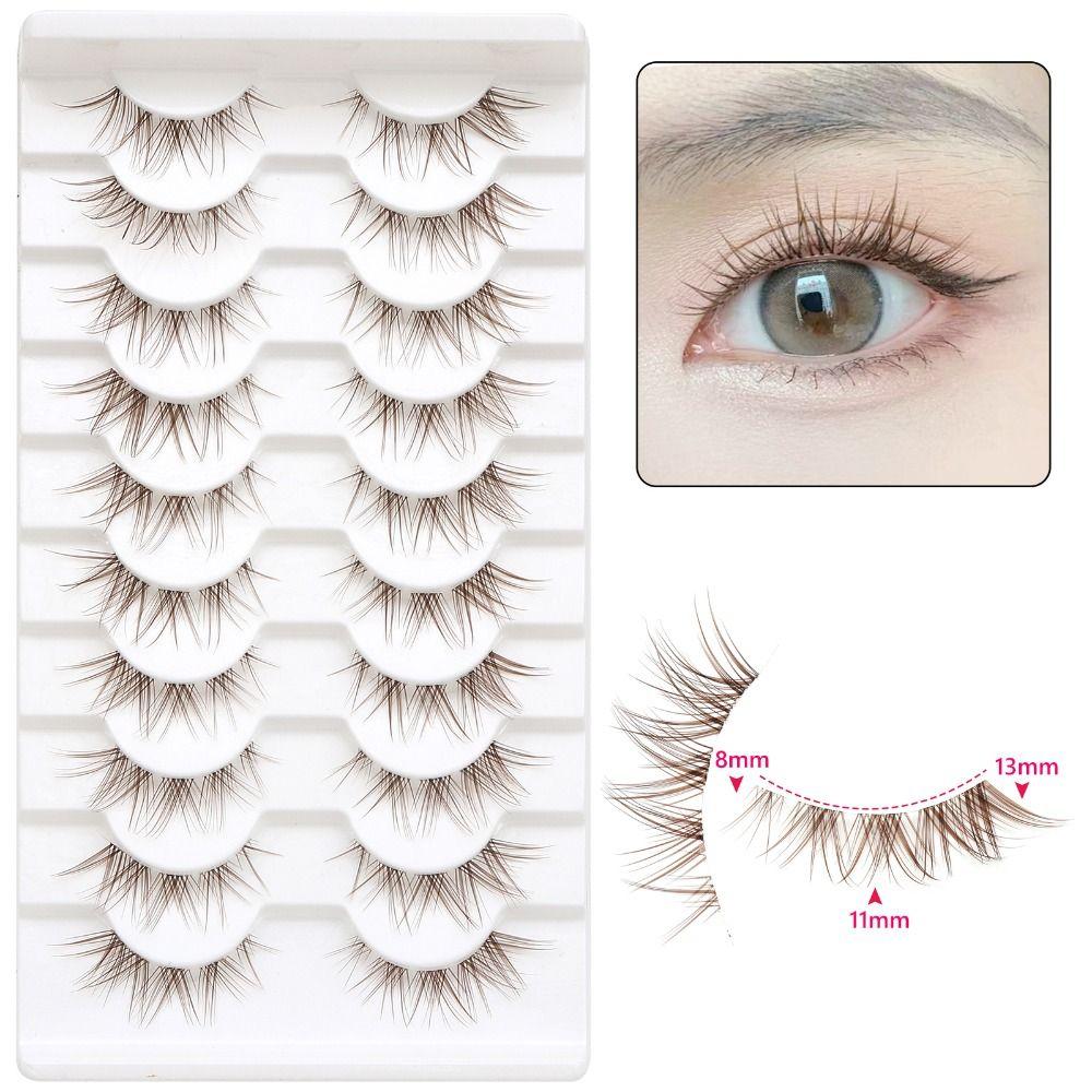 10 Pairs Japanese Cosplay Brown False Eyelashes 3D Faux Mink Lashes Fashion Spiky Lashes for Women