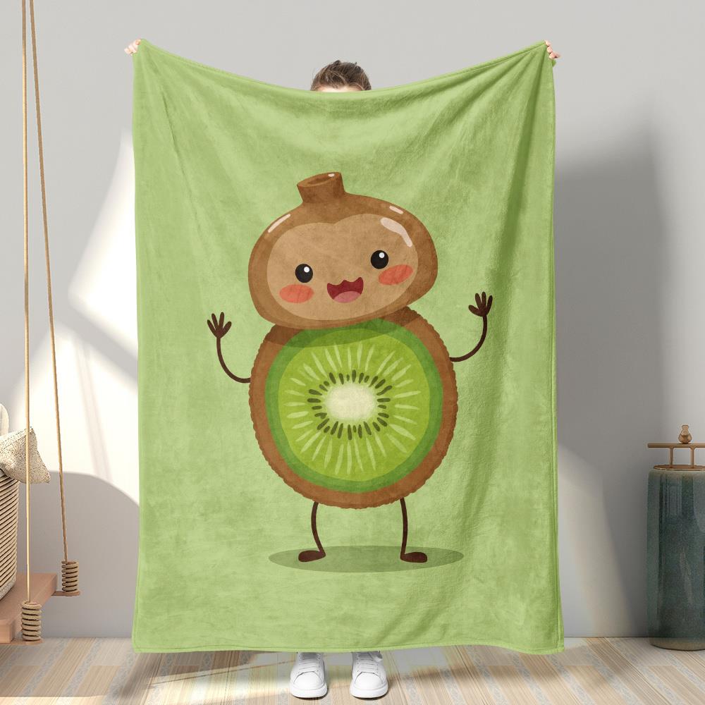 Cute kiwi fruit pattern Flannel printed blanket suitable for all seasons suitable for living room office sofa and travel