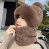 Winter Hat Scarf Integrated Women's New Style with Thick Velvet and Warm Cover for Cycling Windproof and Ear Protection Woolen Hat for Women