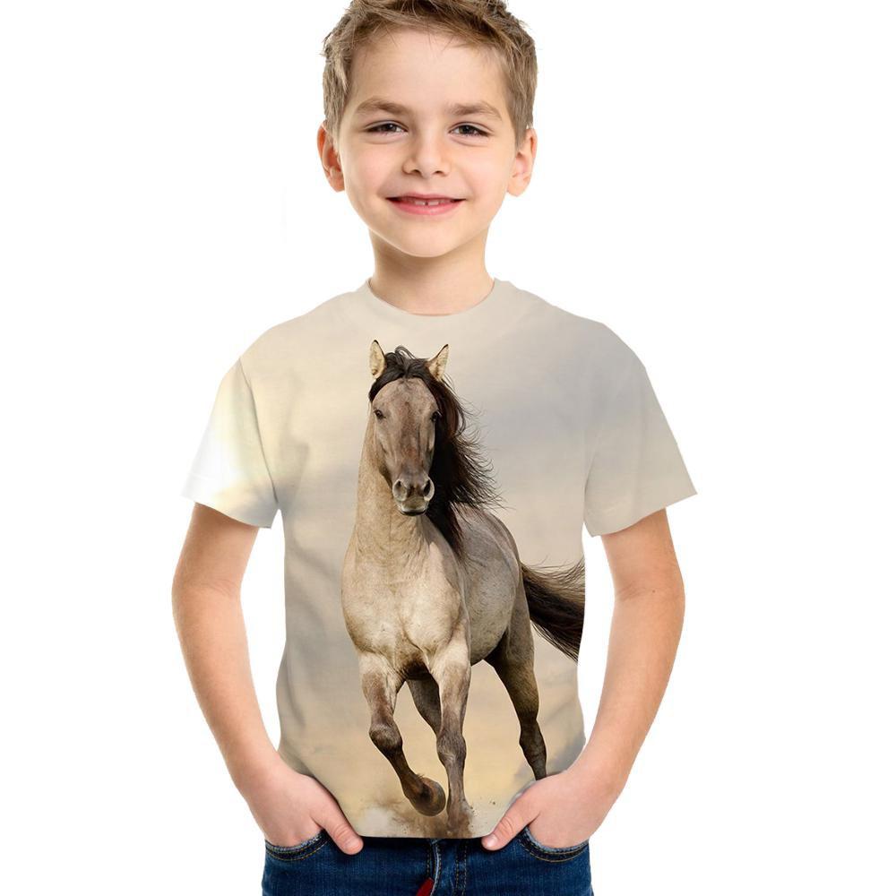 Детская одежда, футболка с изображением лошади для девочек, 19 цветов, одежда для маленьких мальчиков, 3d футболка для мальчиков, детская футболка для детей от 9 до 12 лет, корейская