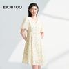 EICHITOO Платье с цветочным принтом, V-образным вырезом и коротким рукавом