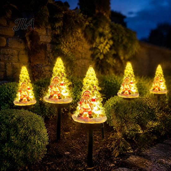 Outdoor Solar Christmas Decorations Garden Light, Santa Tree Resin Yard Stake Decor with Lawn Pathway Stakes Warm Glow, Waterproof Lamp for