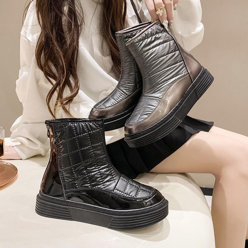 Водонепроницаемые зимние ботинки, женские новые хлопковые ботинки, женские зимние ботинки с флисовой подкладкой, теплые хлопковые ботинки длиной до середины голени, толстая подошва, нескользящая