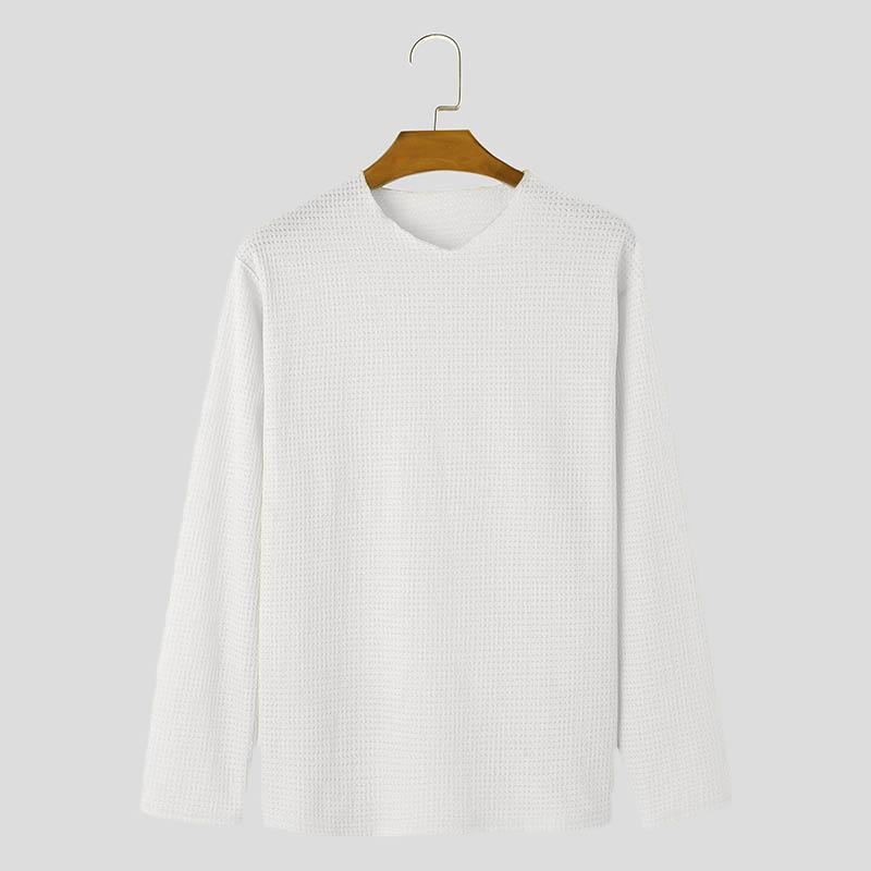 INCERUN Men Spring Long Sleeve Texture Tops Casual Loose Solid Pullovers