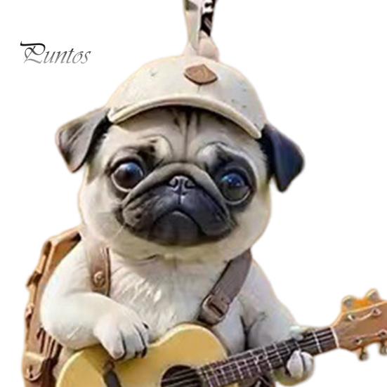 Гитара Собака Акриловые подвесные украшения для дома, комнатная рождественская елка, зеркало заднего вида автомобиля, 2D, плоский мопс, щенок, подвесное украшение, мультяшное животное, подвеска