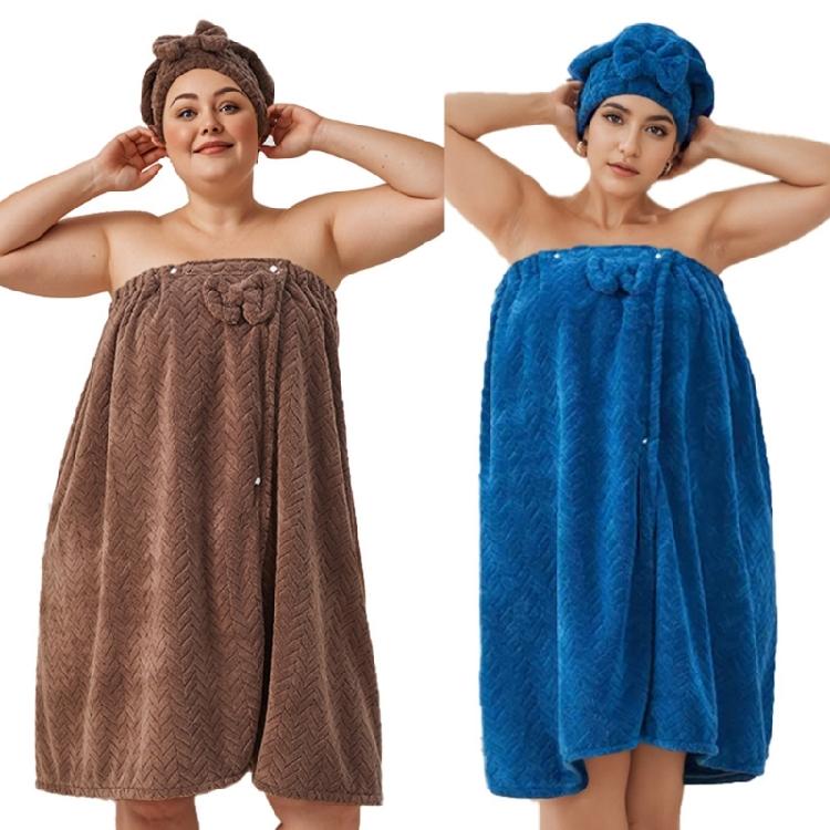 Large Size Adjustable Bath Skirt and Hair Dry Cap Set Slip Resistant Oversize Bathrobe for Women Spa Home Travel Beach