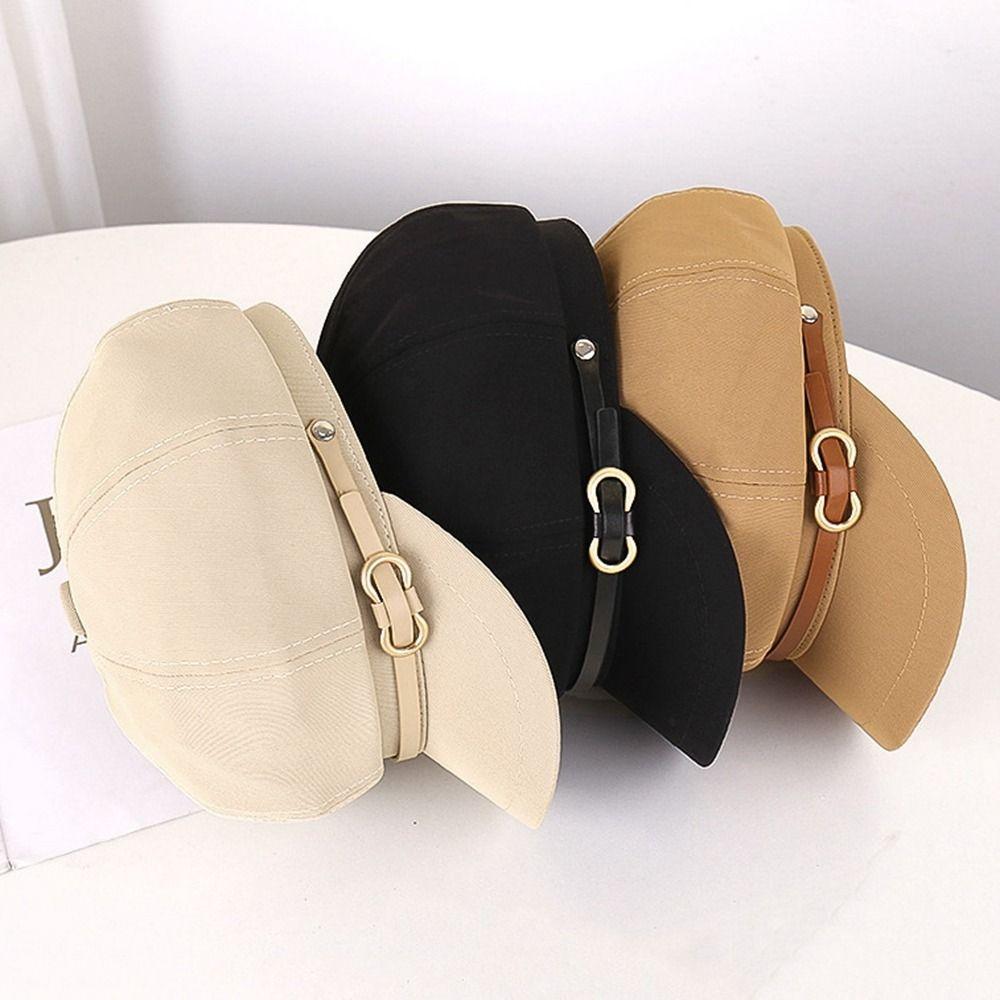 Восьмиугольная шляпа в корейском стиле с кожаной пряжкой, повседневная черная шляпа-берет для уличной одежды