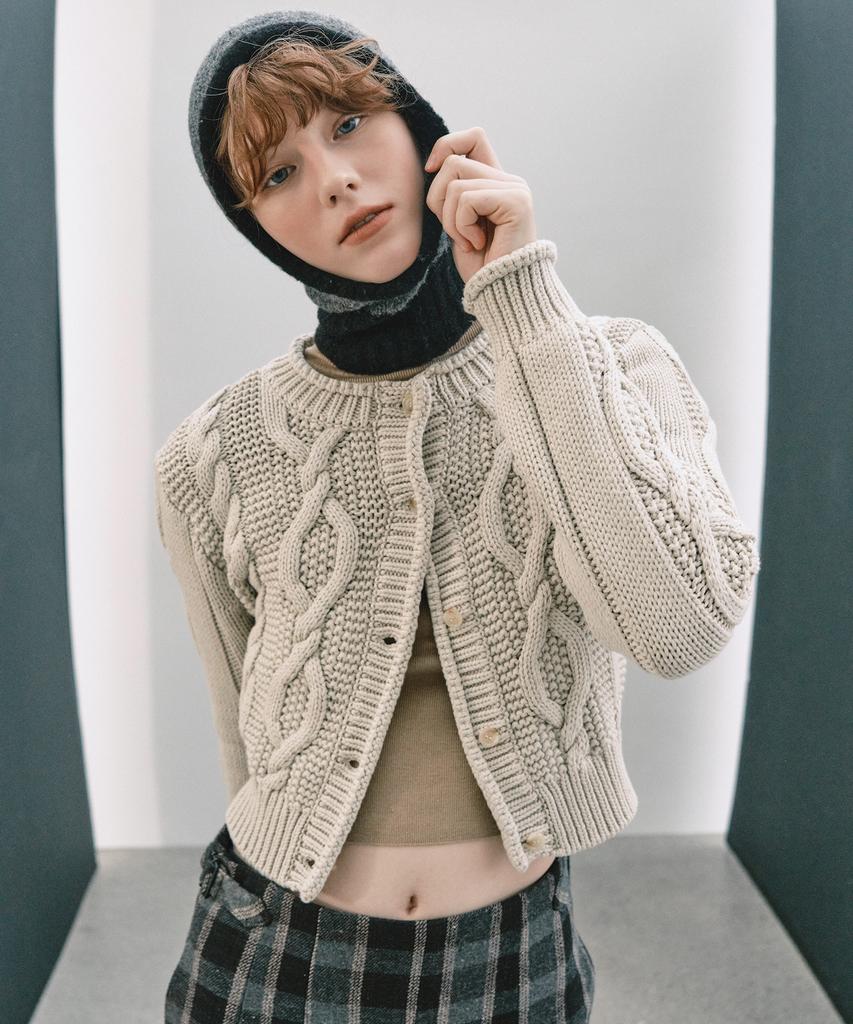 GROVE Grvr Sports_Cable Cardigan_Beige