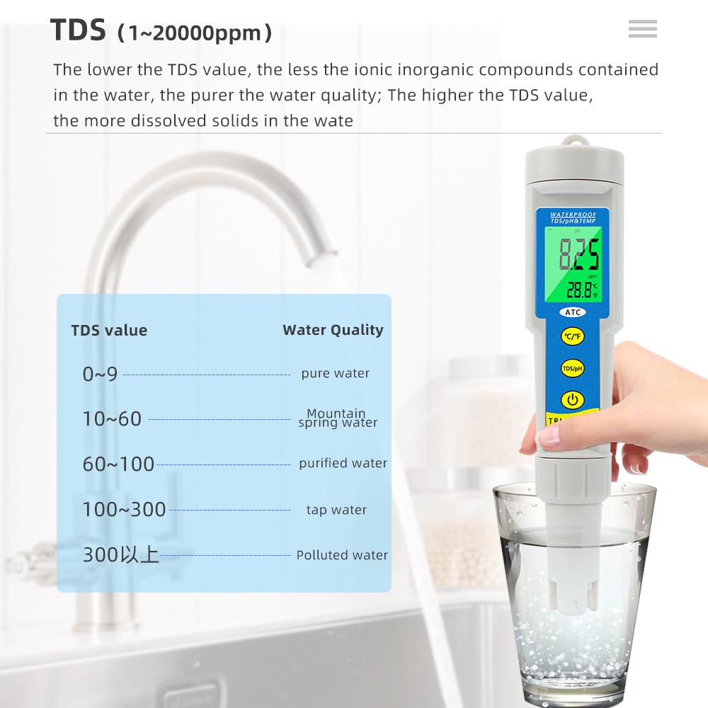 Водонепроницаемый измеритель EC/TEMP/TDS/PH/TEMP Тестер качества воды Анализатор ЖК-дисплей для аквариума бассейна 1-14 PH-метр