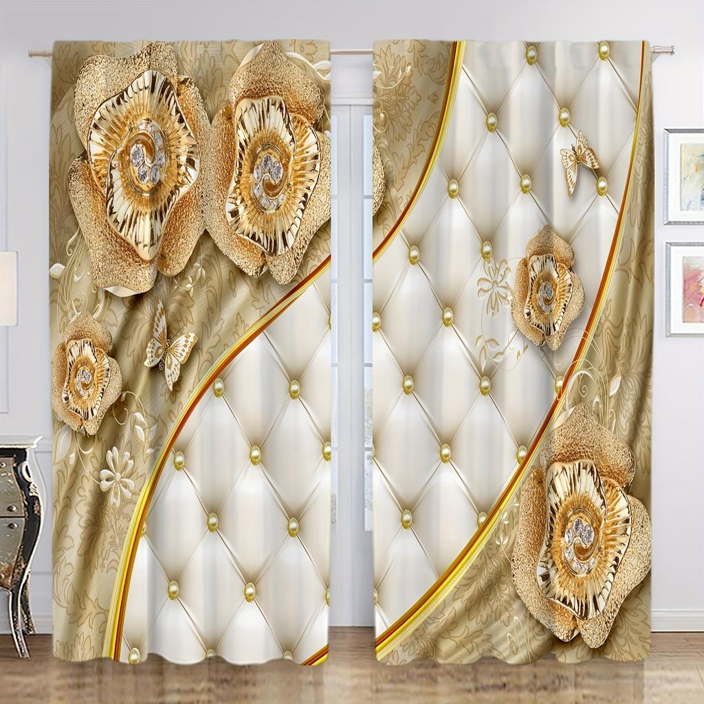 Golden Swan Animal Diomand Flower Luxury Window Curtain Blinds For Living Room Kids Bedroom Bathroom Kicthen Door Home Decor2Pcs