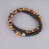 COAI Tiger Eye and Matte Onyx Bracelet with Silver Lightning Power Good Luck for Men and Women Design, Double-Wrapped Stones, Charm,