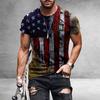 2023 Men's T-shirt American Flag Print T-shirt Summer Round Neck Cool Oversize Muscle Streetwear Clothing Tshirt Men