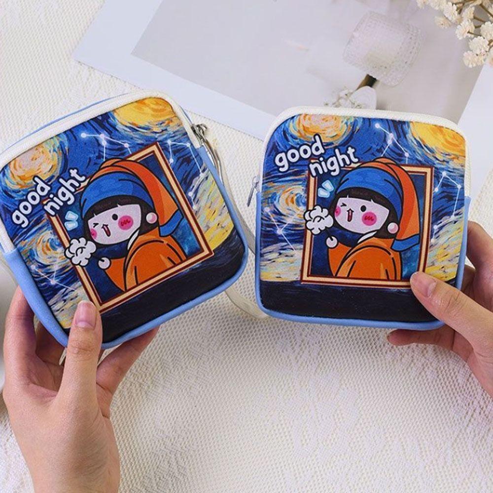Zipper Sanitary Pad Pouch Cartoon Girls Mini Cosmetic Bags for Lipstick Key Earphone Data Cables