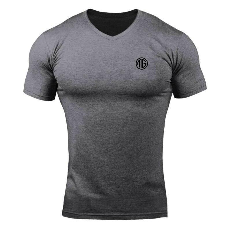Muscleguys Новые поступления, модная облегающая футболка с v-образным вырезом и коротким рукавом, мужские хлопковые удобные футболки с короткими рукавами, дышащая футболка с принтом