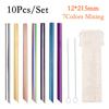 10Pcs/Set 12mm Mixing Color Reusable Drinking Straw Metal Straw 304 Stainless Steel Sharp Bubble Tea Straws Bar Party Accessory