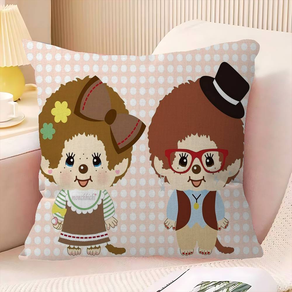 Japanese Cute Doll M-Monchhichis Personalized Pillow Cover Kids Bedroom Wild Party Decor Pillowcase Kid Birthday Shower Gift