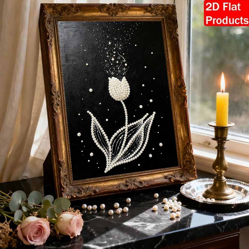 Набор для DIY-рисования жемчугом в рамке Элегантный Белый Цветок Тюльпана 3D Блестящий Бисерный Холст Креативное Домашнее Настенное Украшение Арт-Проект Ручная Работа Подарок