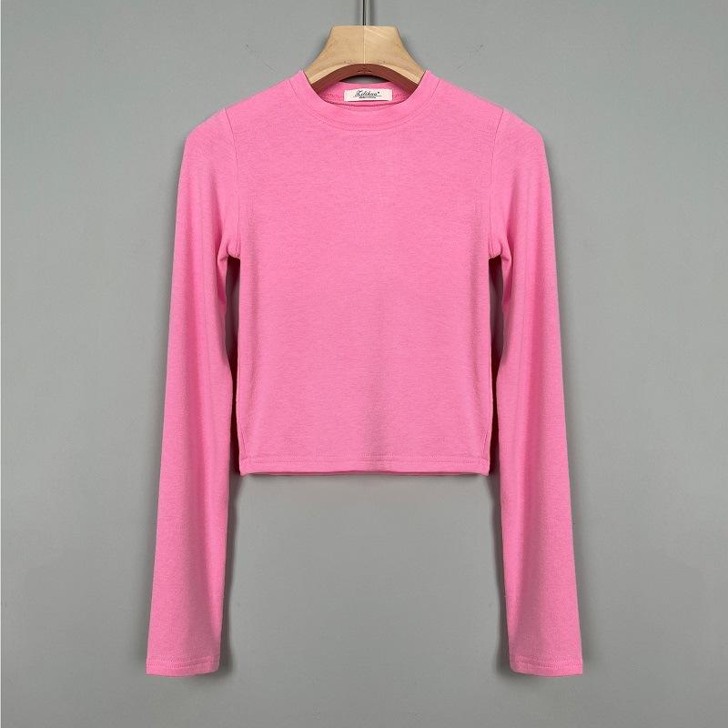 Корейский Сексуальный Облегающий Укороченный Топ, Подчеркивающий Грудь, Универсальная Футболка с Длинным Рукавом для Женщин