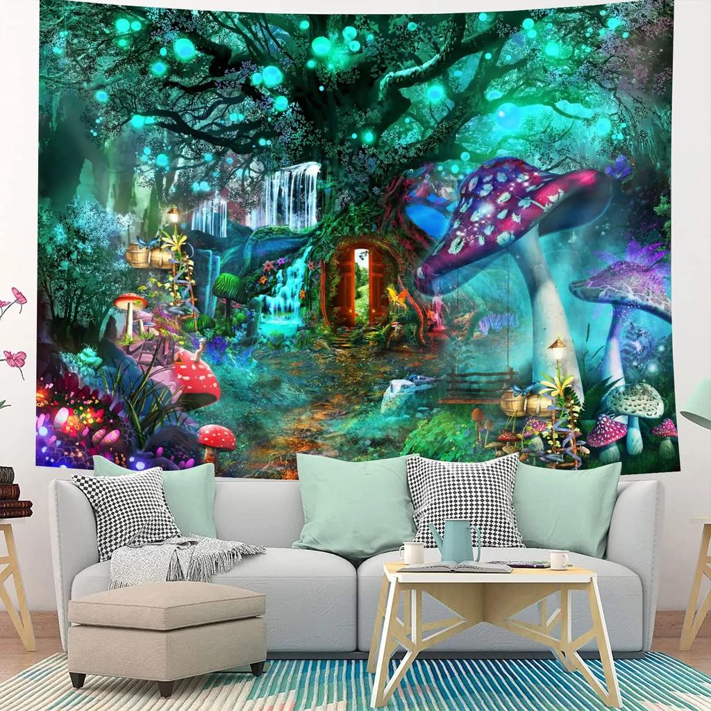 Волшебный лесной растительный гобелен, загадочная сцена мечты, настенный подвес для спальни, гостиной, общежития, украшение дома