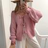 Fashion Autumn and Winter Round Neck Long Sleeve Sweater Cardigan Women Pink Lace-up Vintage Women's Sweaters Elegant Casual Lady Cardigans Tops 25338