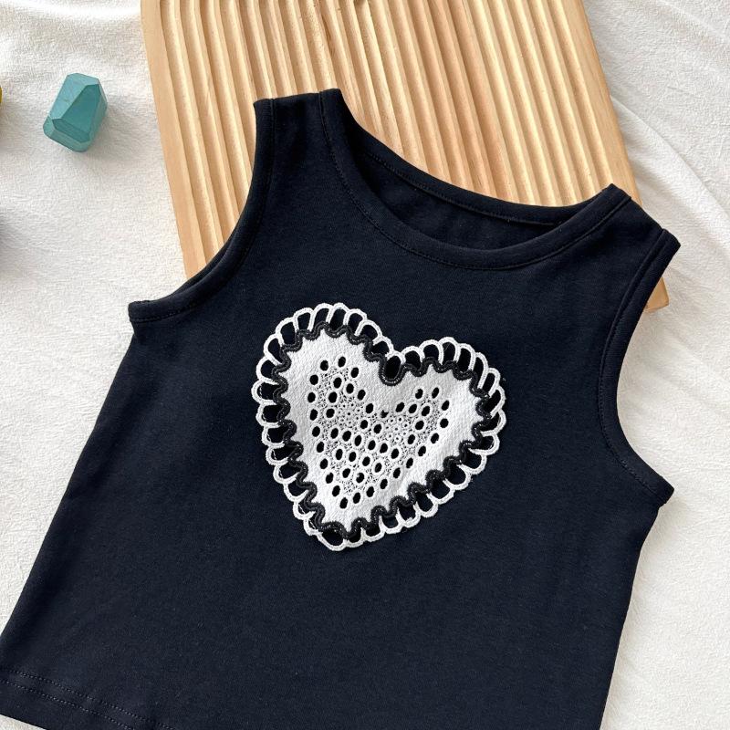 Girls Summer Love Heart Vest Plaid Cake Skirt Two Piece Set Stylish Princess Children's Clothing Set