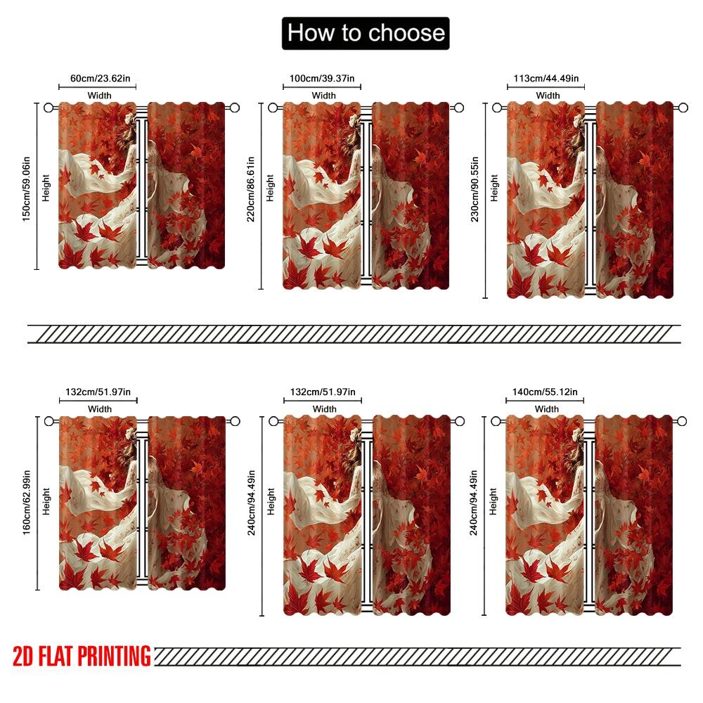 2pcs,2D Plane Printing Popular Curtains Autumn Leaf Polyester (without Rod) Decorations Outdoor for Living Room and Bedroom
