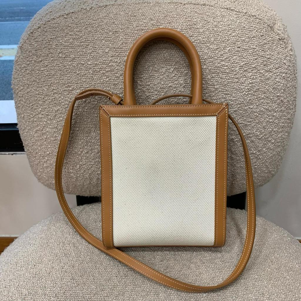 [Pre-Owned] Cabas Printed Vertical Adjustable Detachable Shoulder Strap Cotton And Leather Music Score Tote Shopping Bag Handheld - Very Good #1D7XLLJ
