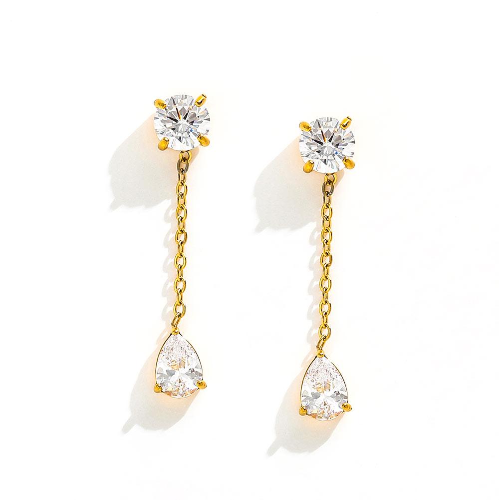Fenny High End PVD 18K Gold Plated No Fade Elegant Chain Tassel Zirconia Hoop Earring Stainless Steel Fashion Jewelry