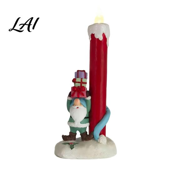 Festive Indoor Tabletop Displays Christmas Resin Figurine Candle Holder LED Flameless Electronic Light Decorative Figurines for Holidays Snowman Elf
