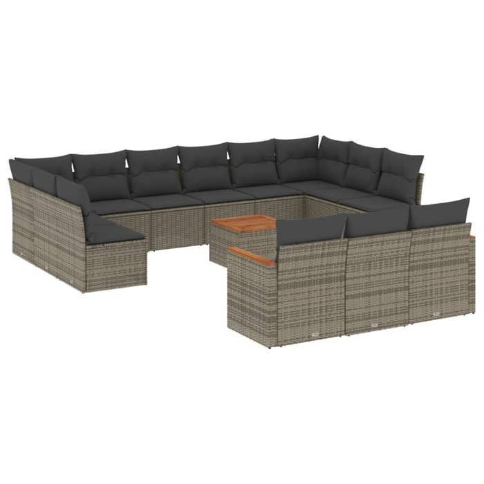 VidaXL Salon de Jardin avec Coussins 14 pcs, Canapés de Terrasse, Ensemble de Meubles de Patio, Mobilier d'Extérieur, Gris 3258868