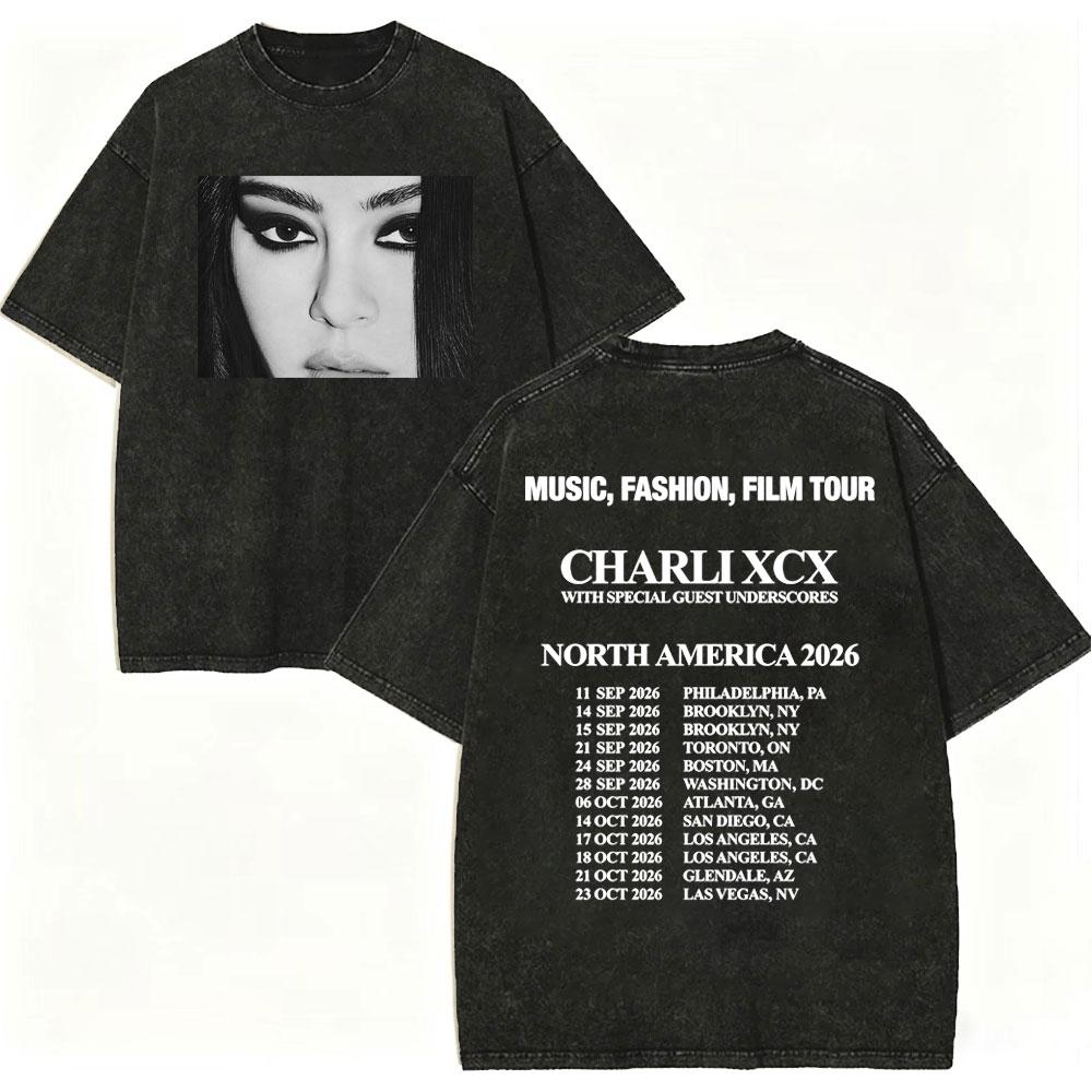 Vintage Washed Singer Charli Xcx Album Graphic T Shirts Music Fashion Film Tour 2026 T-shirt Men Women Casual Summer T-shirts