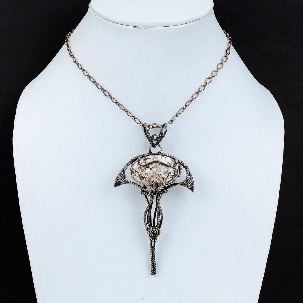 Кулон из магнезита с дикой лошадью, кулон в медной проволоке, кулон ручной работы, замечательный медный ювелирный подарок для мамы, подвески из натуральных драгоценных камней