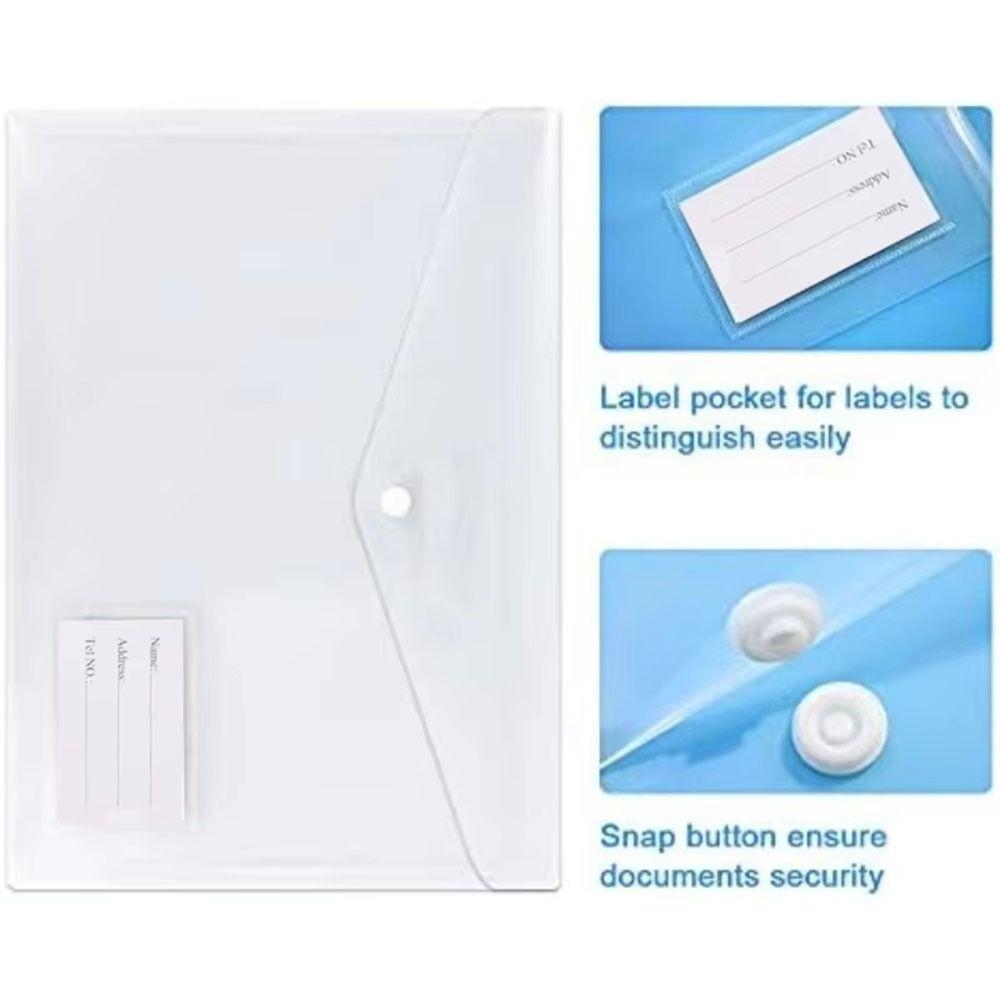 1Pcs with Label Pocket A4 Binder Pocket Clear Envelope Popper Wallets for School Office Home